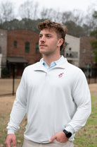 Auburn University Light Grey Stripe ¼ Zip Pullover with the Original Aubie Basketball Logo embroidery