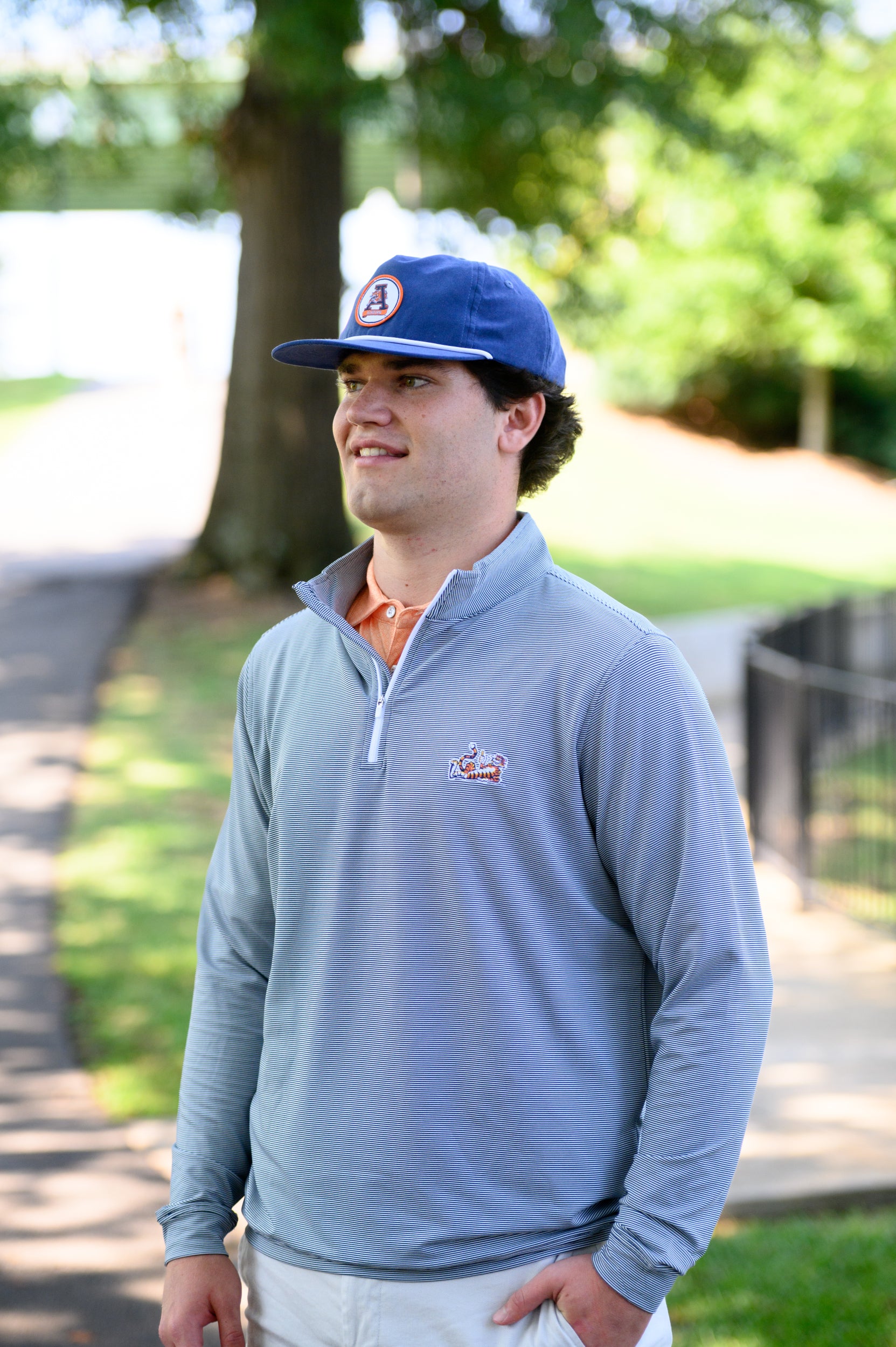 Auburn University Navy Stripe ¼ Zip Pullover with the Original Aubie Logo embroidery