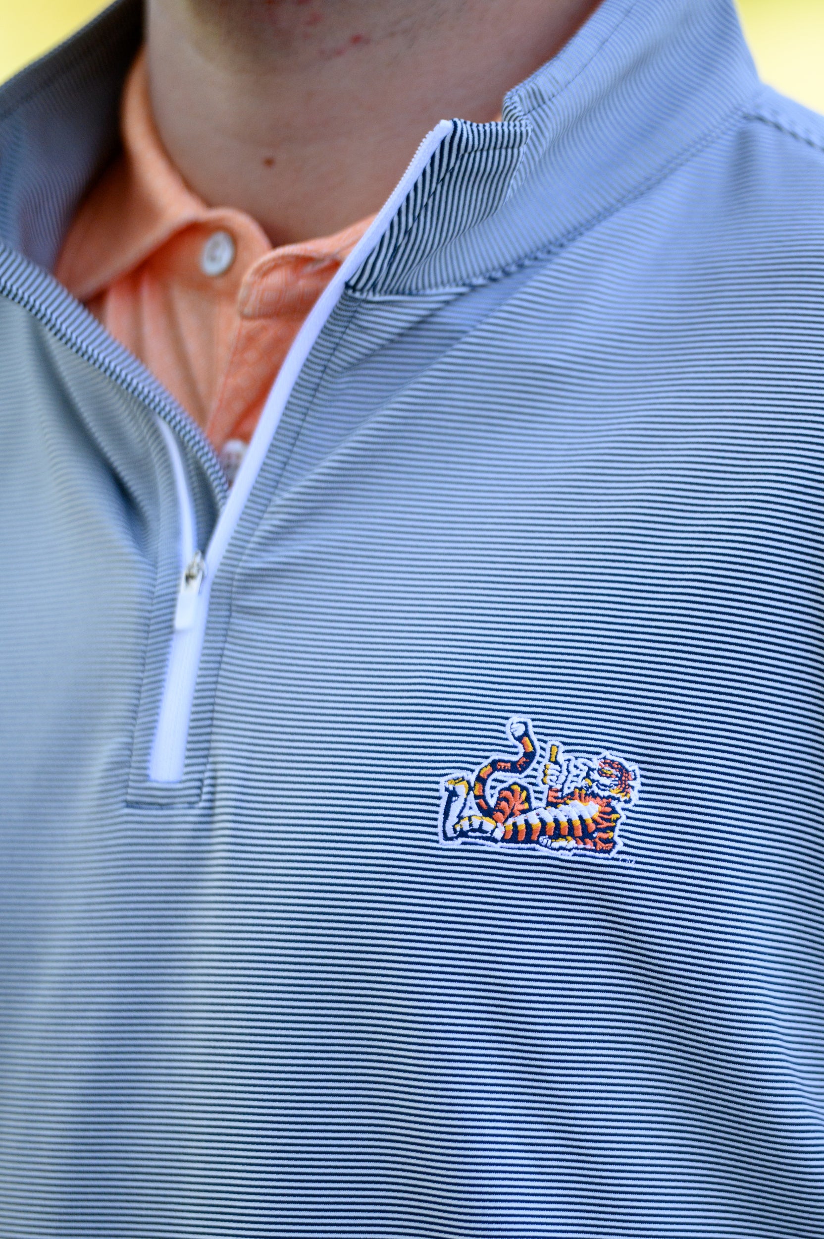 Auburn University Navy Stripe ¼ Zip Pullover with the Original Aubie Logo embroidery