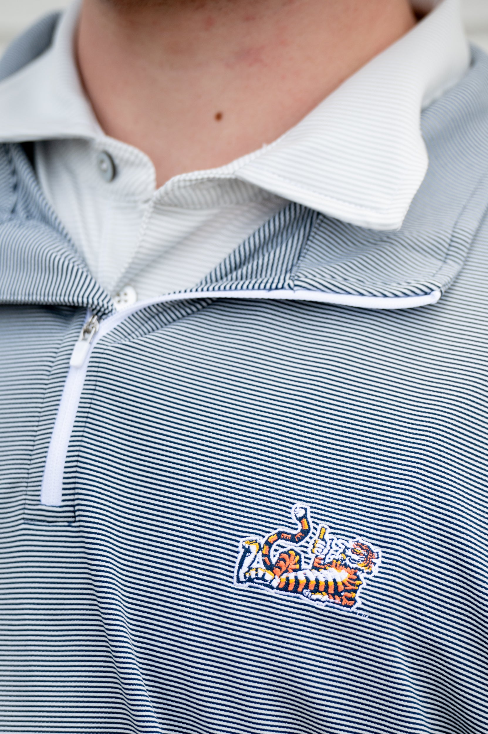Auburn University Navy Stripe ¼ Zip Pullover with the Original Aubie Logo embroidery