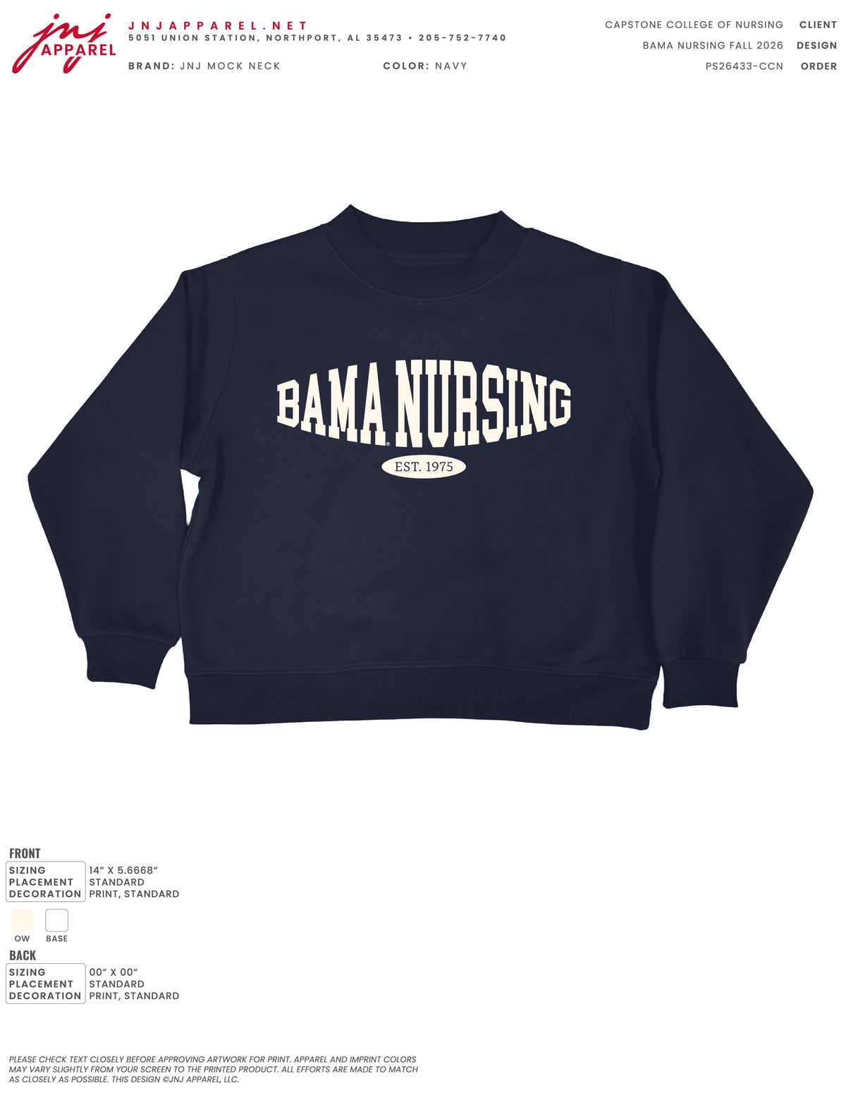 CCN - Bama Nursing Fall 2026 - Capstone College of Nursing - navy