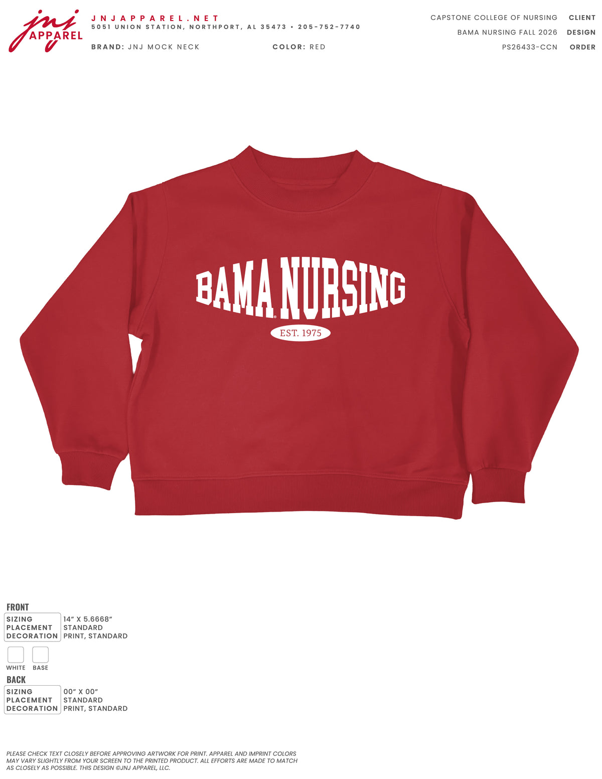CCN - Bama Nursing Fall 2026 - Capstone College of Nursing - Red