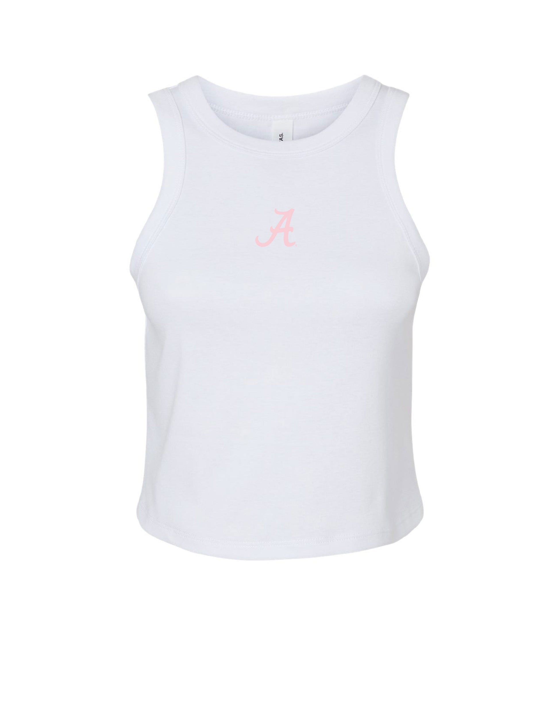 University of Alabama White Tank Top with a Pink Script A Logo embroidered in the middle of the chest
