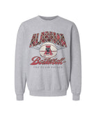 University of Alabama Heather Grey Sweatshirt with Plaid text “Alabama” above a Vintage A Logo Basketball and Red text “Basketball” underneath, with Black text “The Plaid Palace” across the bottom of the design