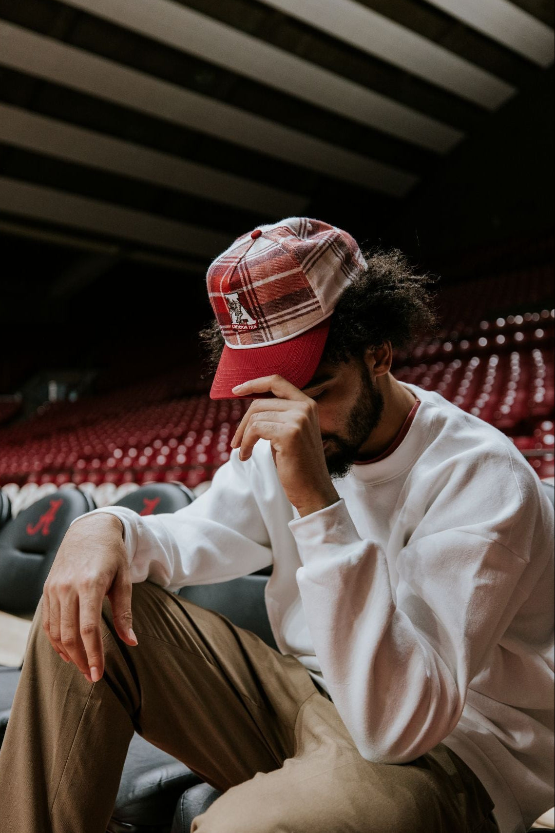University of Alabama Crimson Plaid Hat with a White Vintage A Logo Patch