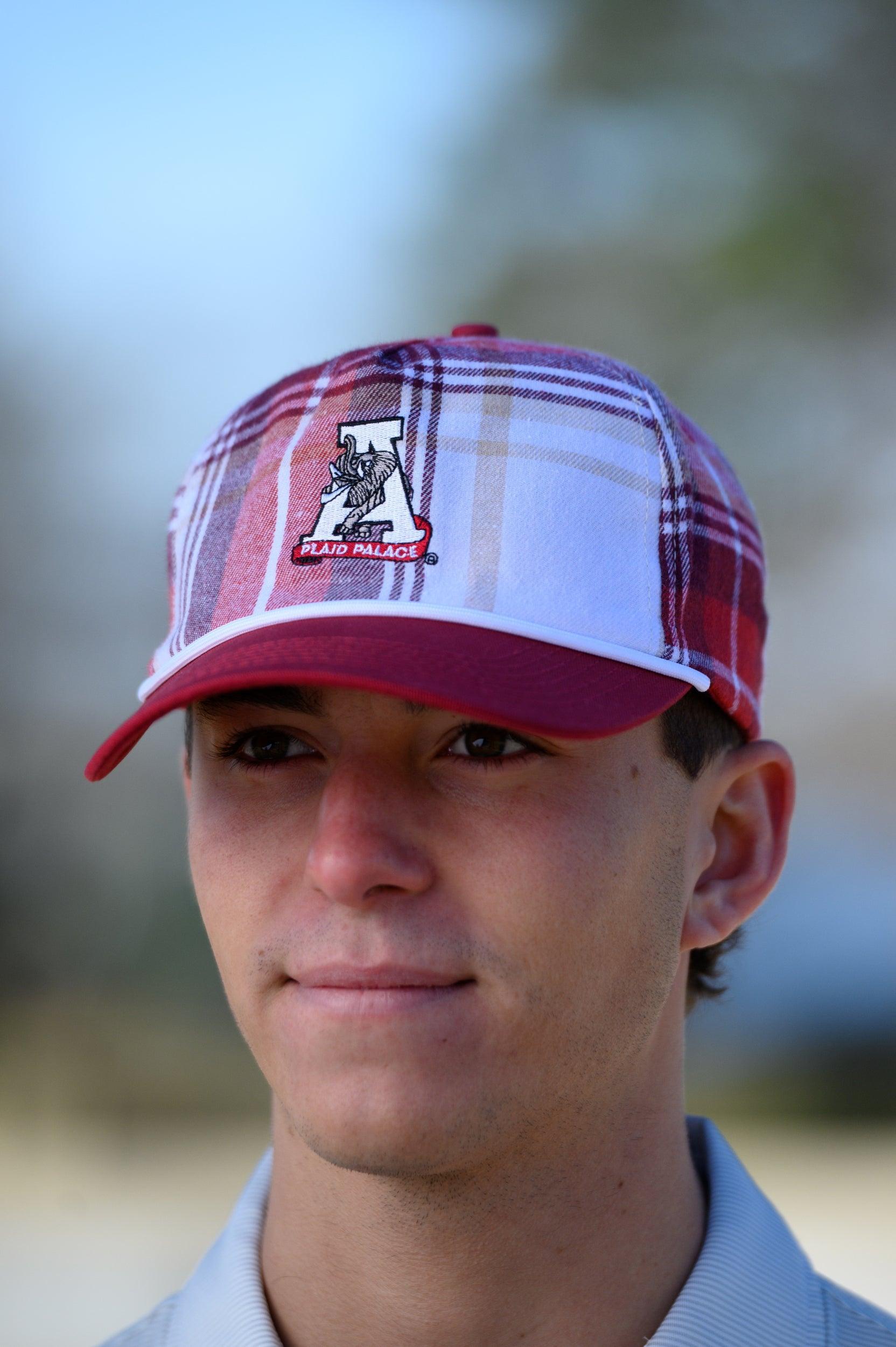 University of Alabama Crimson Plaid Hat with a White Vintage A Logo Patch