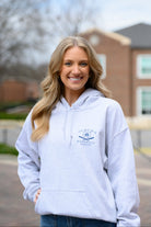 Auburn University Light Grey Distressed Hoodie Chest Design with a Navy print of home plate over two crossed baseball bats