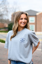 Auburn University Grey Distressed Tee Chest Design with a Navy print of home plate over two crossed baseball bats