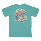 Rama Jama's Seafoam T-Shirt with an illustration of a Crawfish surrounded by Ivory text "Rama Jama's Crawfish Boil"