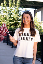 University of Alabama White Ladies Tee with Black Text “Rammer Jammer”