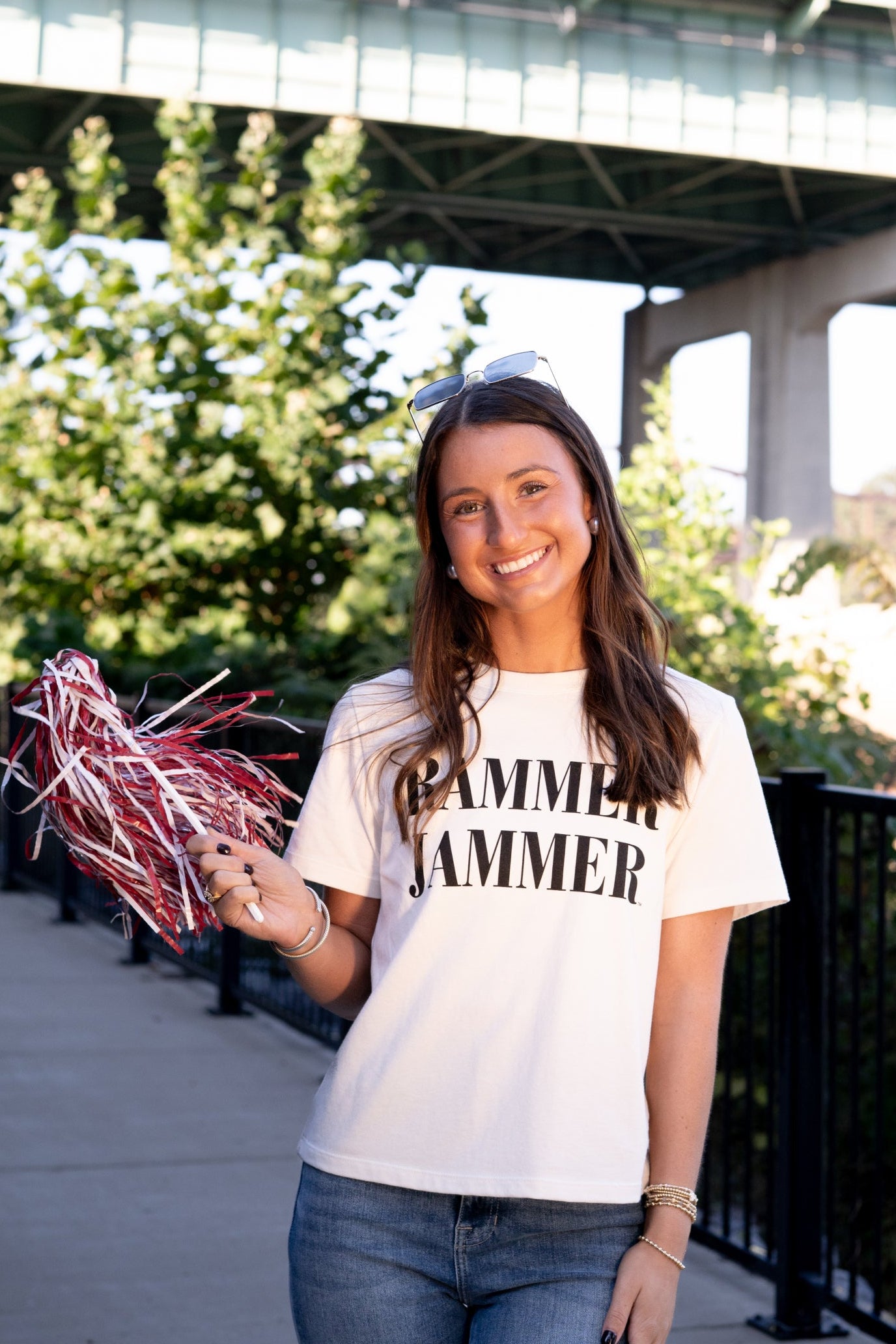University of Alabama White Ladies Tee with Black Text “Rammer Jammer”