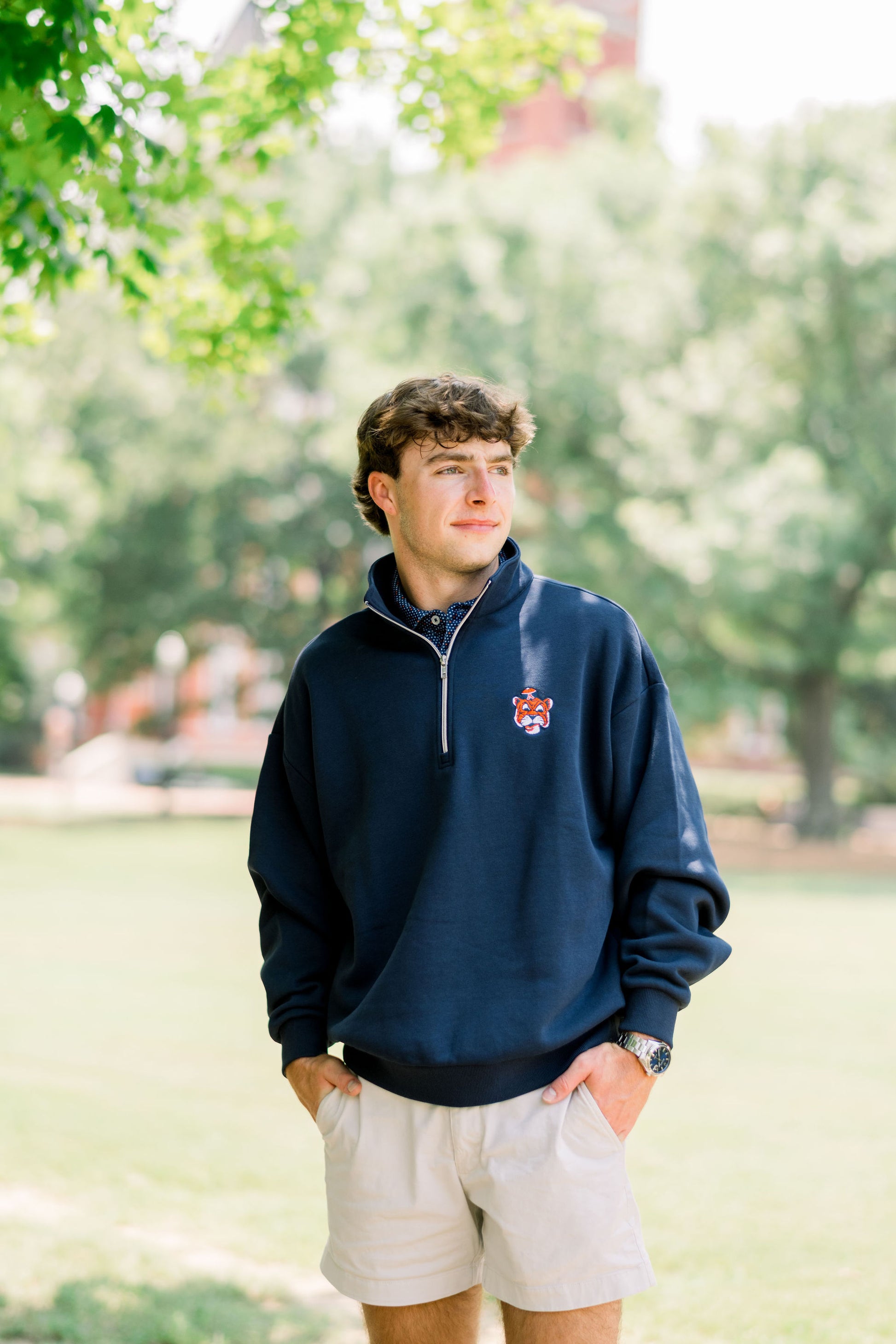 Auburn University Navy Fleece ¼ Zip with Retro Aubie logo embroidery