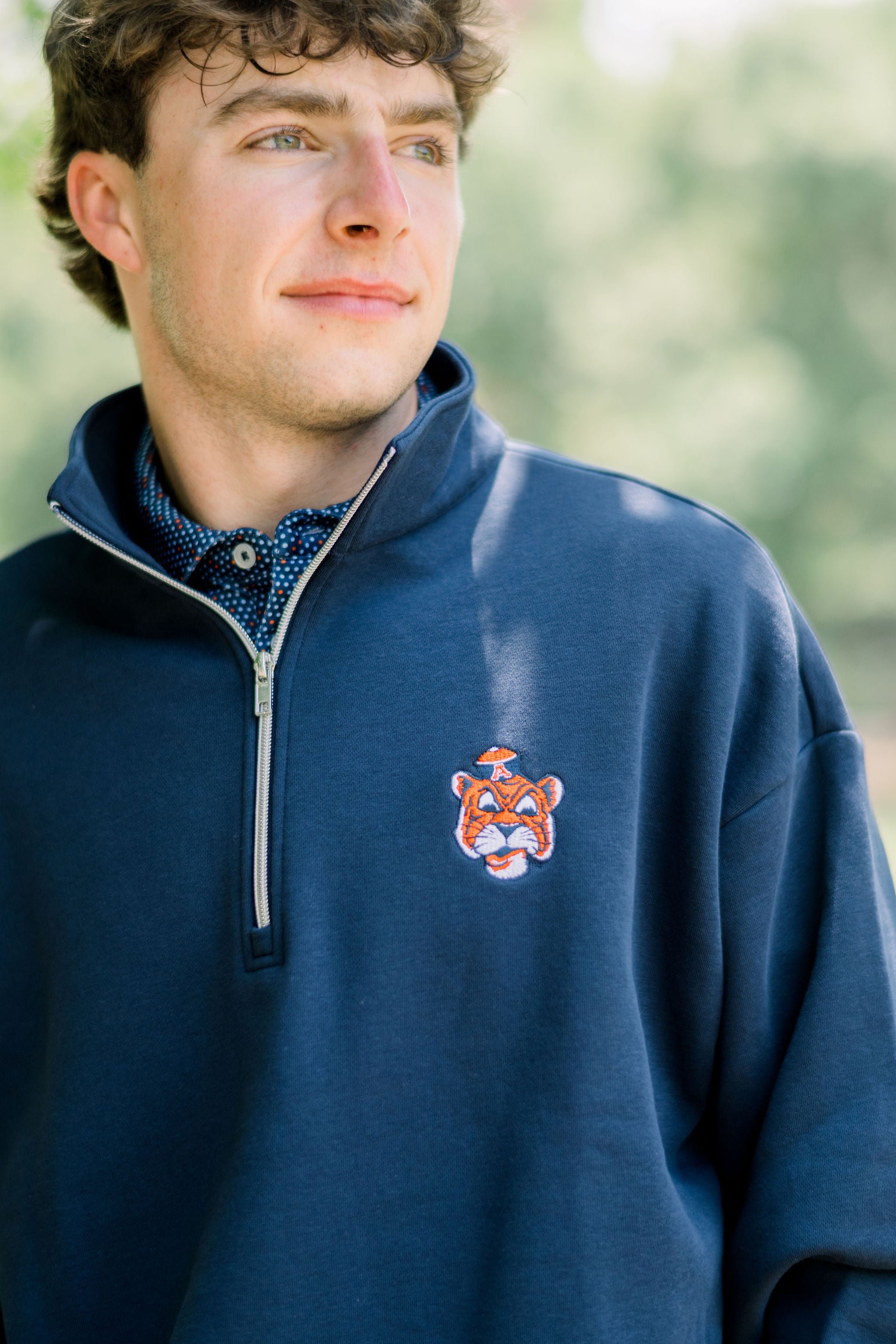 Auburn University Navy Fleece ¼ Zip with Retro Aubie logo embroidery