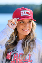 University of Alabama Red Patch Hat with a White Patch featuring Red Retro text "BAMA"