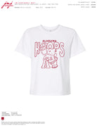 University of Alabama White Ladies Tee with The word “Hoops” above the Old School Al Logo