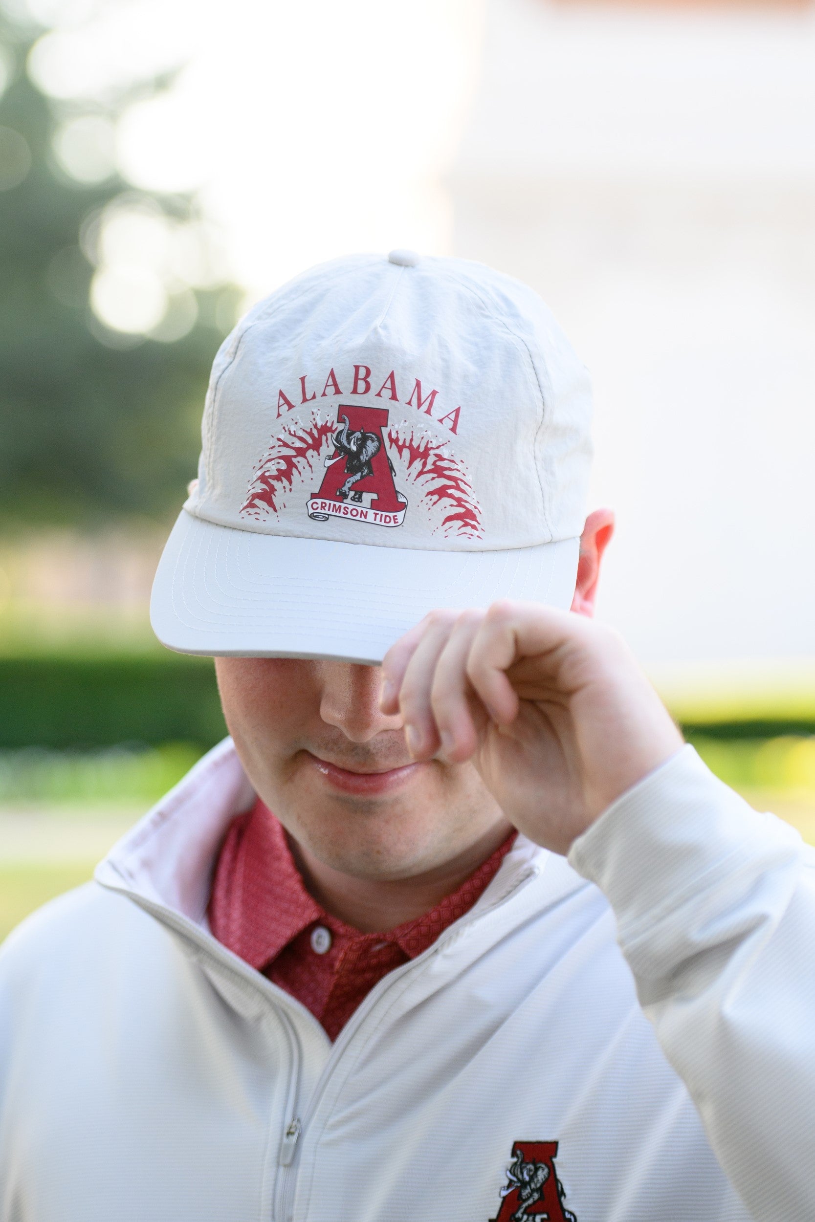 University of Alabama Light Grey Hat with 'ALABAMA', the Vintage A Logo, and a wave design in Red and White 