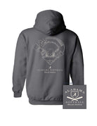 University of Alabama Dark Grey Distressed Hoodie with a White print of the Rhoads Stadium blueprint above text “Alabama Softball”