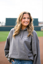 University of Alabama Light Grey Distressed Hoodie Chest Design with a white print of home plate over two crossed baseball bats