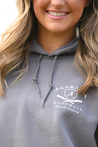 University of Alabama Light Grey Distressed Hoodie Chest Design with a white print of home plate over two crossed baseball bats