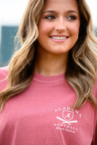 University of Alabama Red Distressed Tee Chest Design with a white print of home plate over two crossed baseball bats