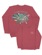 University Of Alabama Red Sweatshirt with a hand-drawn design featuring Alabama Basketball and the phrase 'Rising Tide Hoops'.