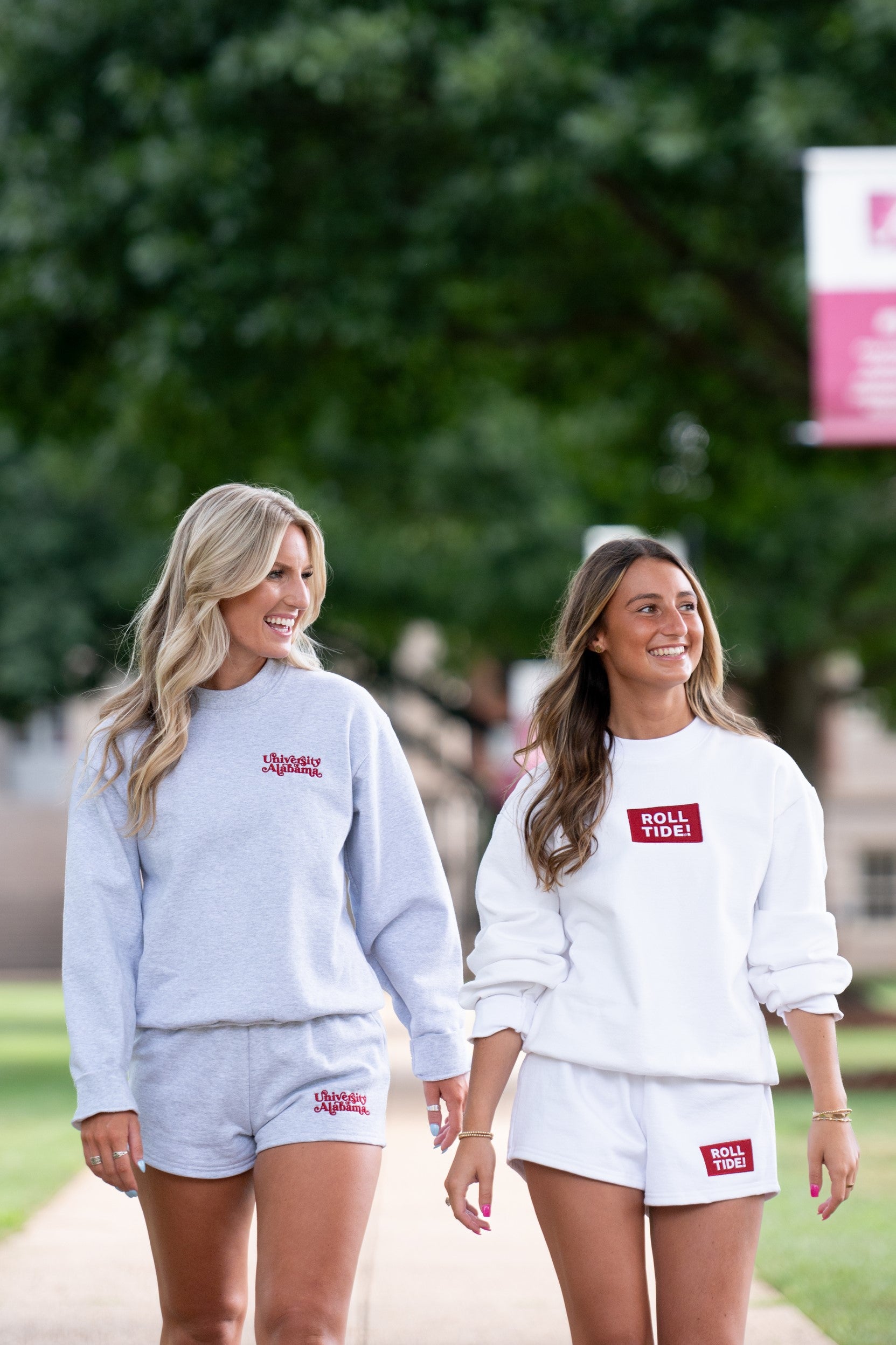 University of Alabama White Roll Tide Sweatshirt featuring a Red and White embroidered patch with text "Roll Tide!" 