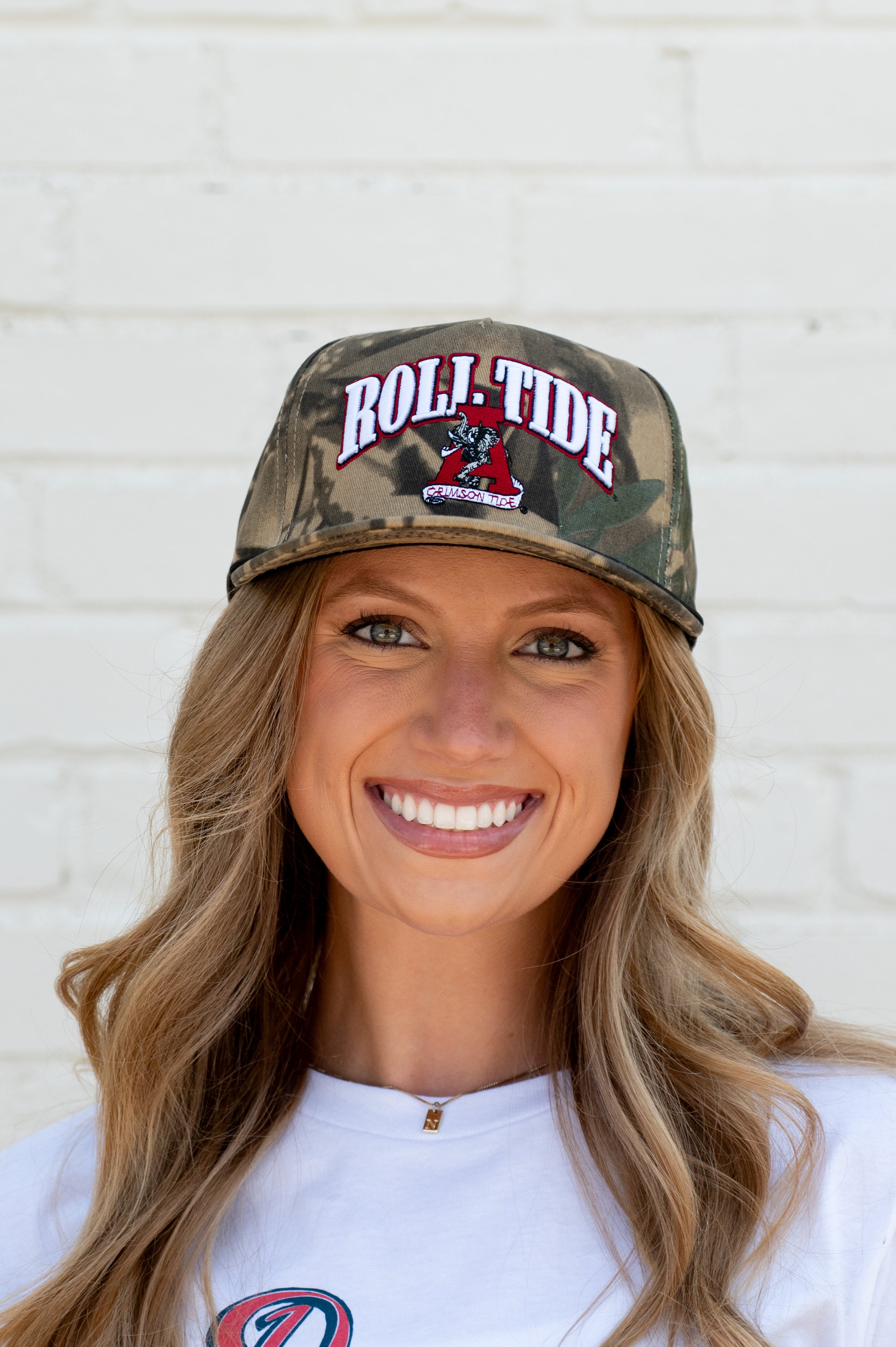 University of Alabama Camouflage Hat with Red text “Roll Tide”