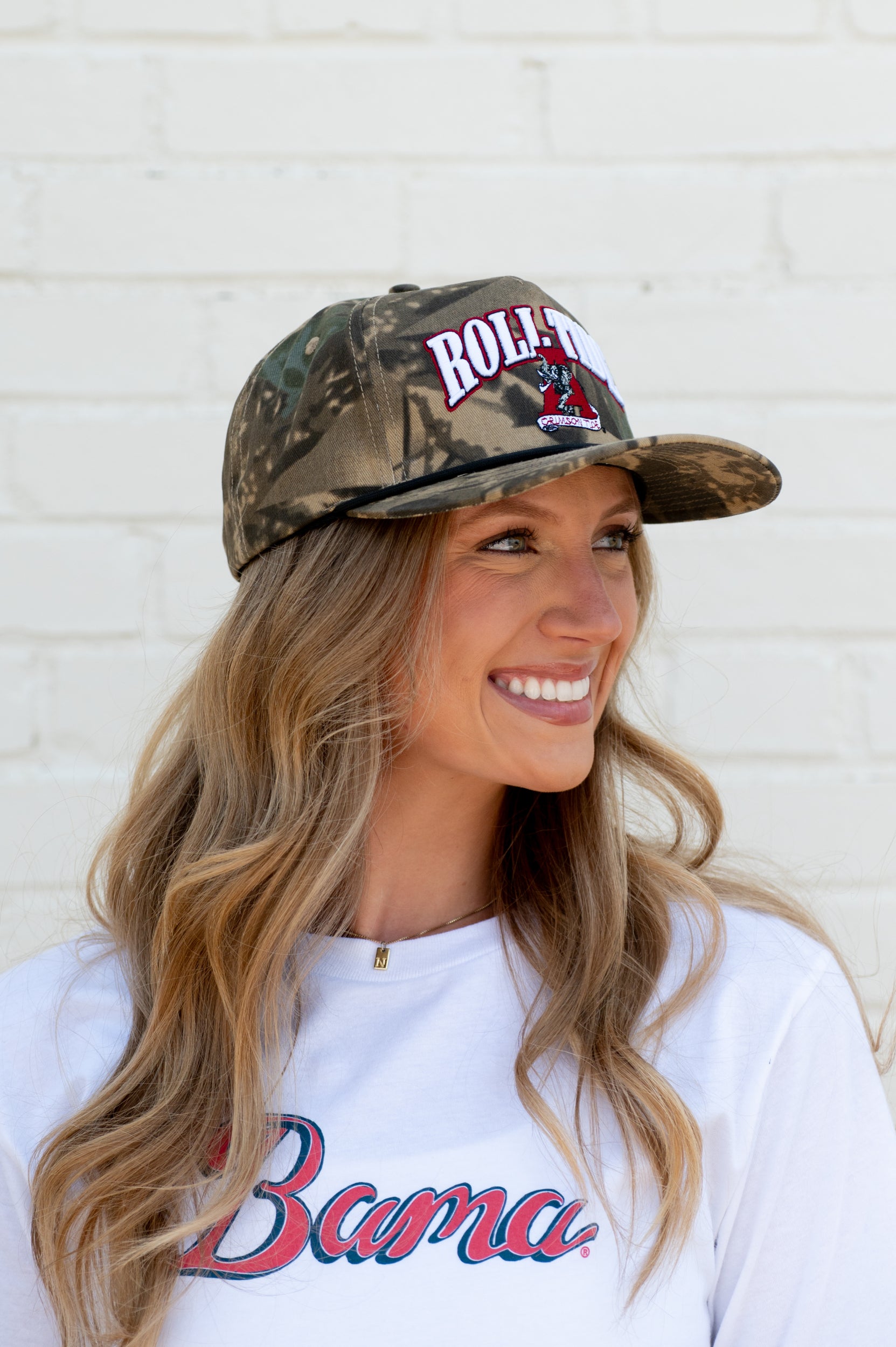 University of Alabama Camouflage Hat with Red text “Roll Tide”