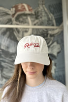 University of Alabama Light Grey Dad Hat with Red script "Roll Tide"