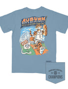 Auburn University Ice Blue SEC Regulars T-Shirt with Aubie in basketball gear carrying a flag with text "Auburn Men's Basketball Regular Season Champions"
