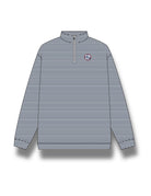 Striped long-sleeve shirt with a logo on a white background