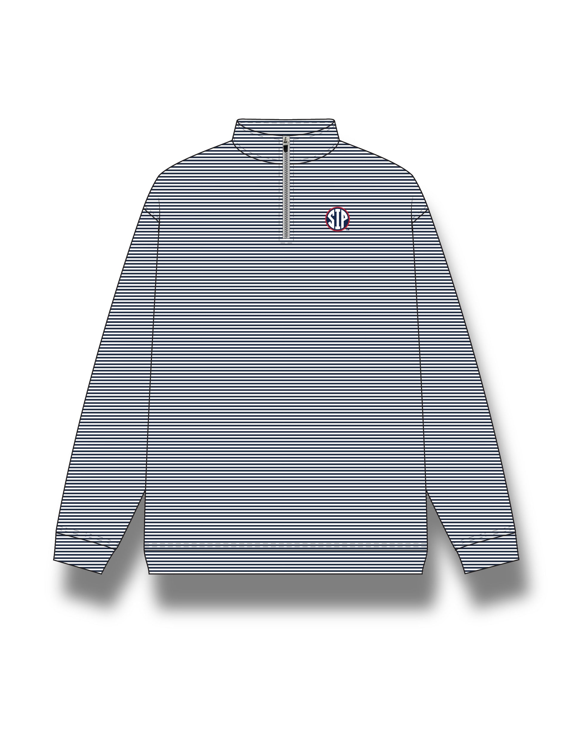 Ole Miss Navy Stripe ¼ Zip Pullover with the SIP Circle Logo embroidered on the left chest