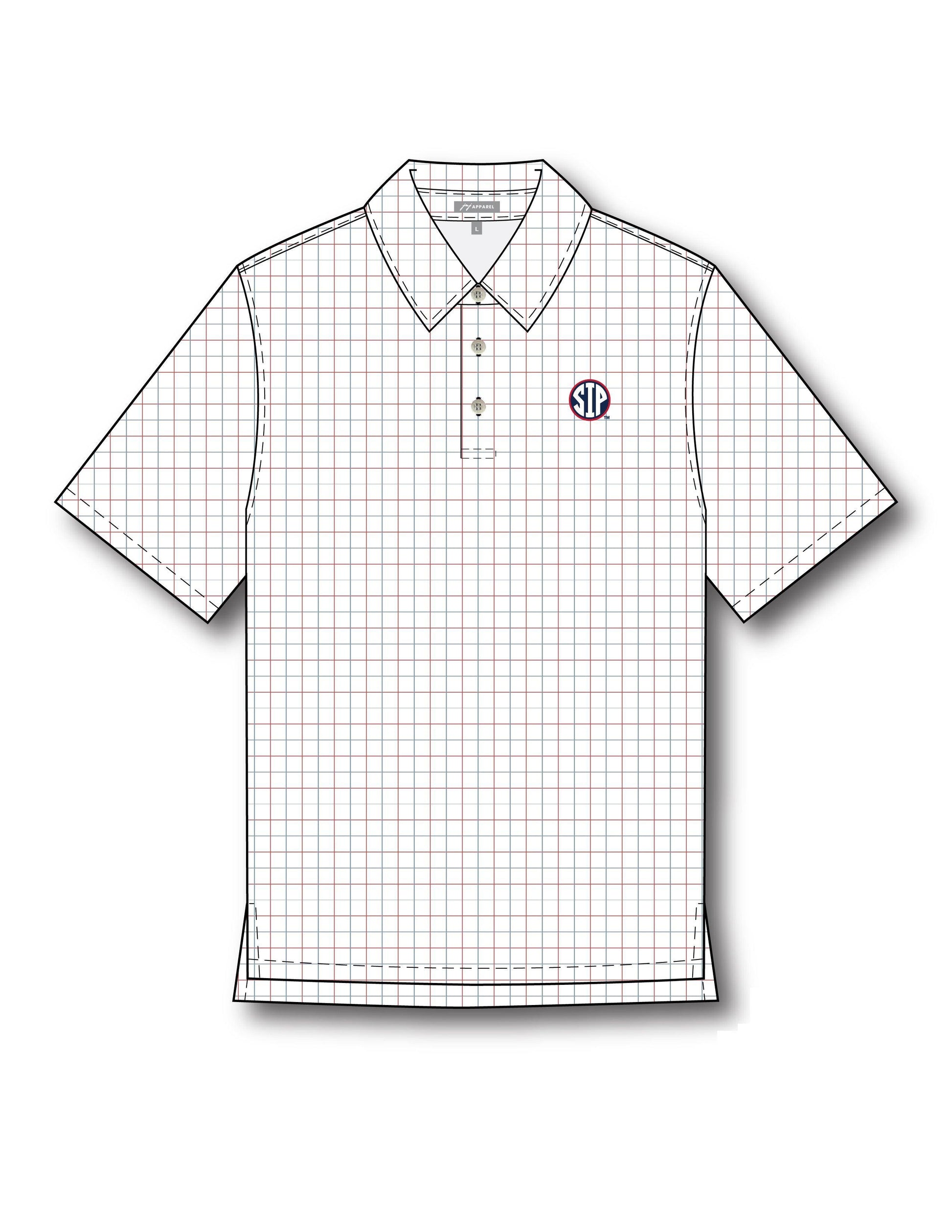 Ole Miss Windowpane Polo with the SIP Circle Logo embroidered on the left chest