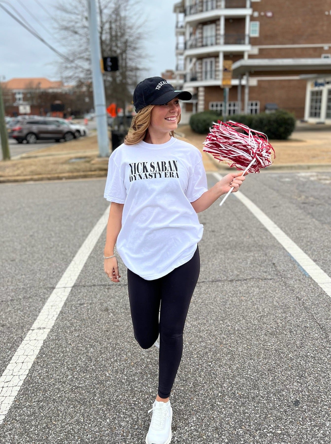 University of Alabama White Eras Tee with an Eras Tour inspired design featuring Nick Saban