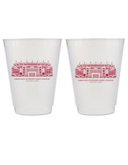 University of Alabama Frosted Cup with a Red illustration of Saban Field at Bryant-Denny Stadium