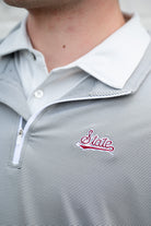 Mississippi State Light Grey Stripe ¼ Zip Pullover with the Script “State” Logo embroidery
