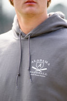 University of Alabama Light Grey Distressed Hoodie Chest Design with a white print of home plate over two crossed baseball bats