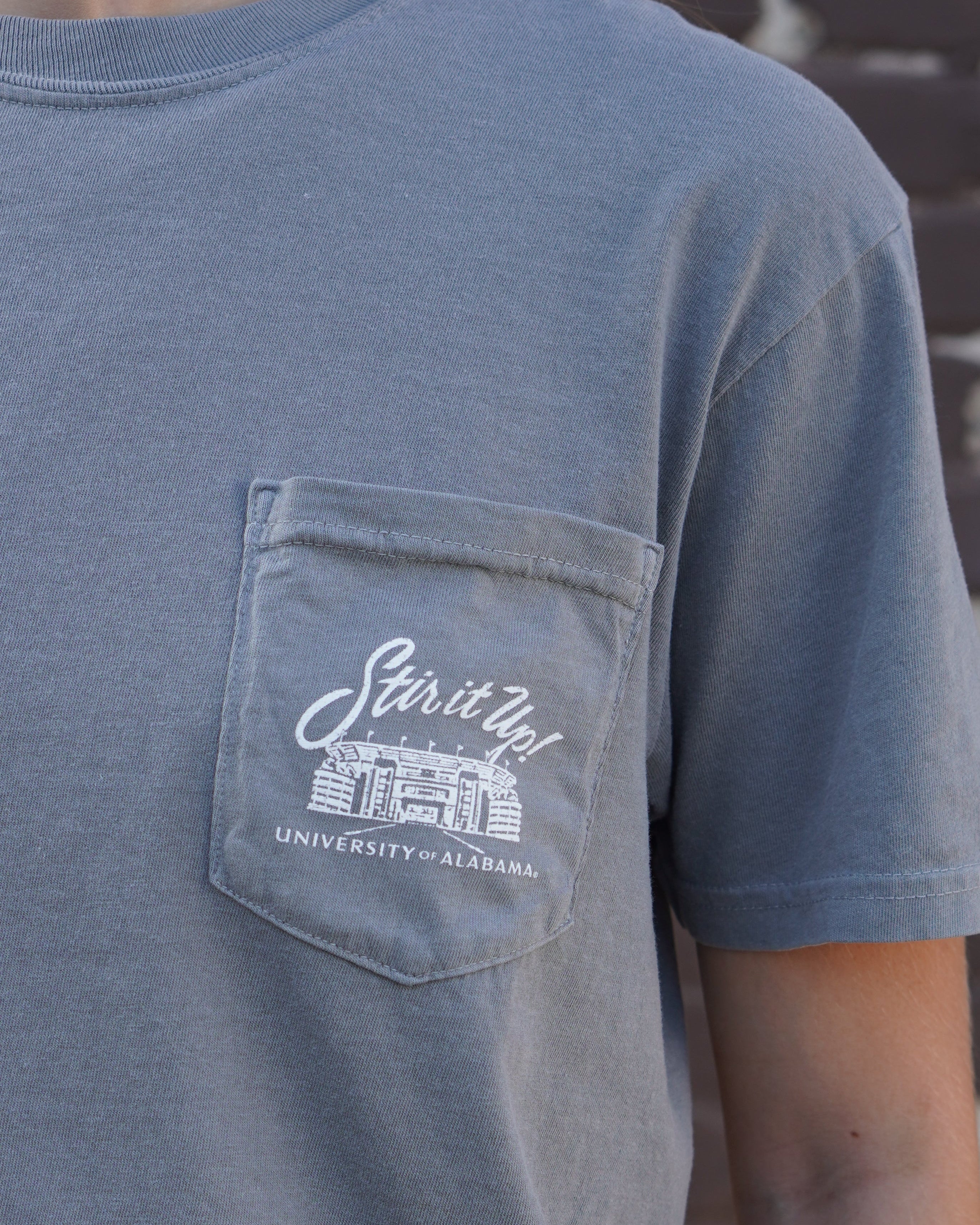 Front Pocket with text "Stir it Up" above the Bryant Denny Stadium