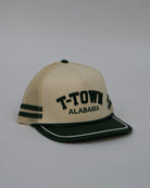 Local Merch Cream hat with Green Felt letters “T-Town” over embroidered text “Alabama”