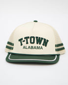 Local Merch Cream hat with Green Felt letters “T-Town” over embroidered text “Alabama”