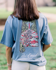 University of Alabama Blue-Grey Shirt with an illustration of a crowd on the Quad inside the Alabama state outline