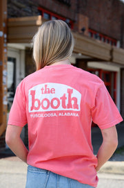 The Booth Coral T-Shirt with White The Booth logo