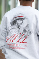 University of Alabama White Gildan Sweatshirt with an illustration of Nick Saban above his signature and Red text "Greatest Of All Time"