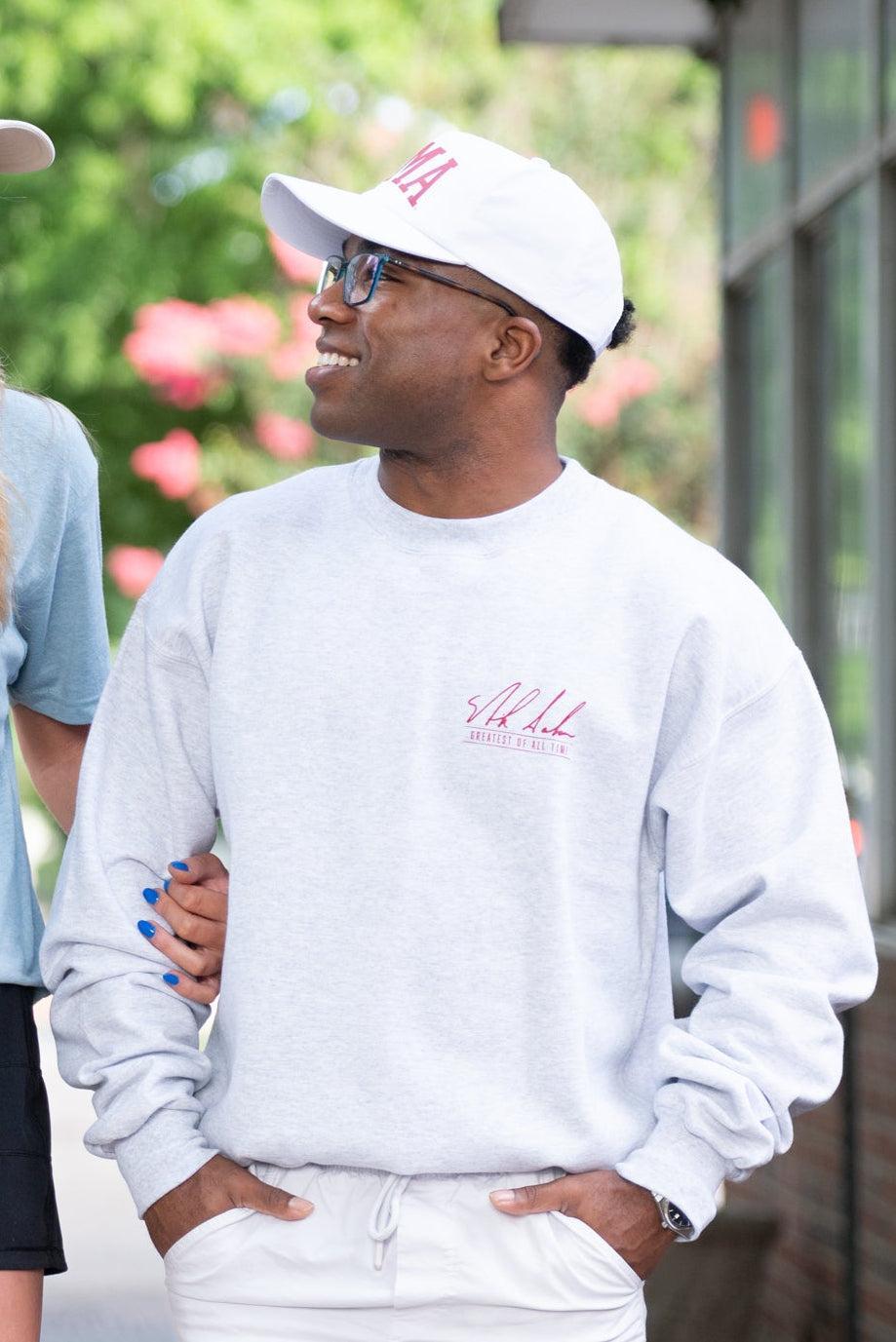 University of Alabama White Gildan Sweatshirt with Nick Saban's Autograph