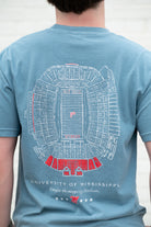 Ole Miss Blue T-Shirt with a blueprint of the Vaught-Hemingway Stadium