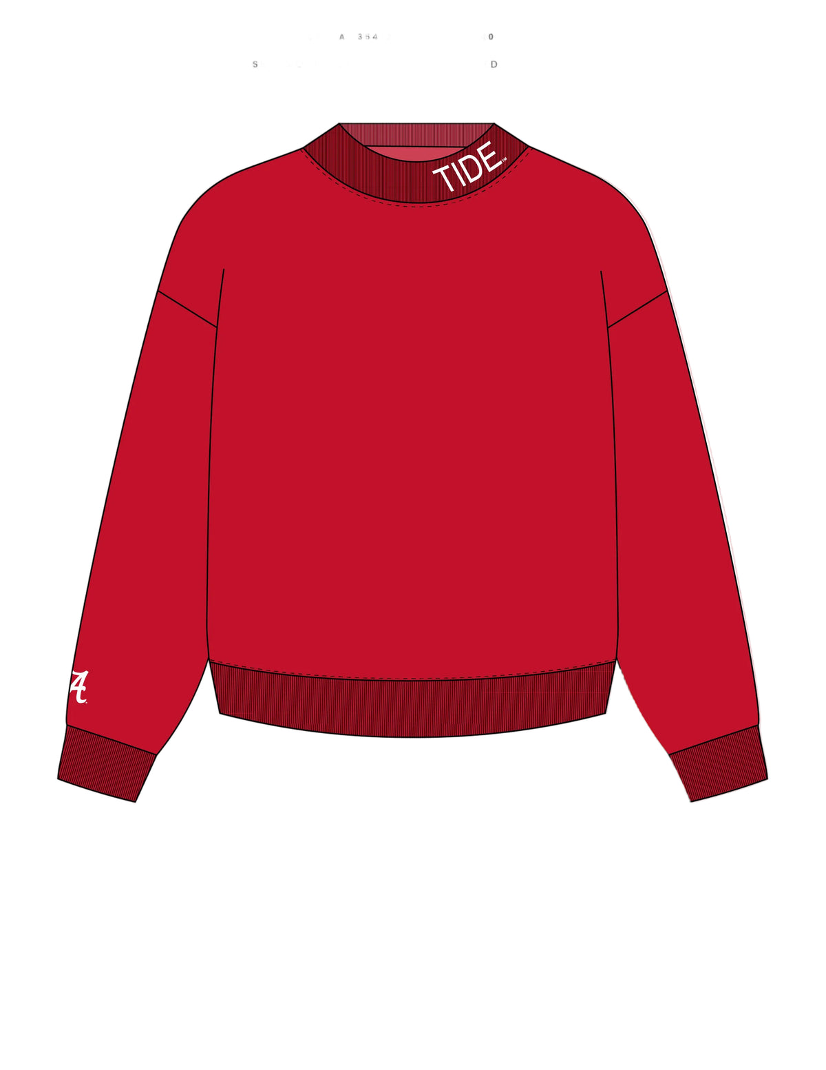 University of Alabama Red Mock Neck with White text “TIDE” embroidered on the collar