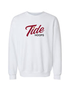 University of Alabama white American Apparel Crewneck featuring Red script "Tide" and Black "Hoops" embroidery