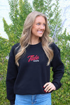 University of Alabama Black Ladies Crewneck with the Tide Hoops logo embroidery