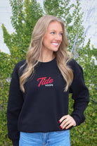 University of Alabama Black Ladies Crewneck with the Tide Hoops logo embroidery
