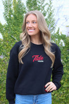 University of Alabama Black Ladies Crewneck with the Tide Hoops logo embroidery